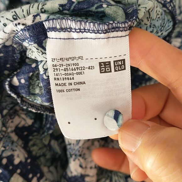 Uniqlo & Paul Joe Dress XL Blue Floral Tiered Buttons A-Line Pocket Puff Sleeve - Picture 10 of 11